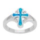 Sterling Silver Lab-Created Blue Opal Cross Ring