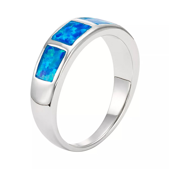 Sterling Silver Lab-Created Blue Opal Ring