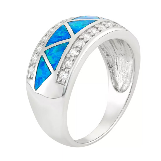 Sterling Silver Cubic Zirconia & Lab-Created Blue Opal Ring