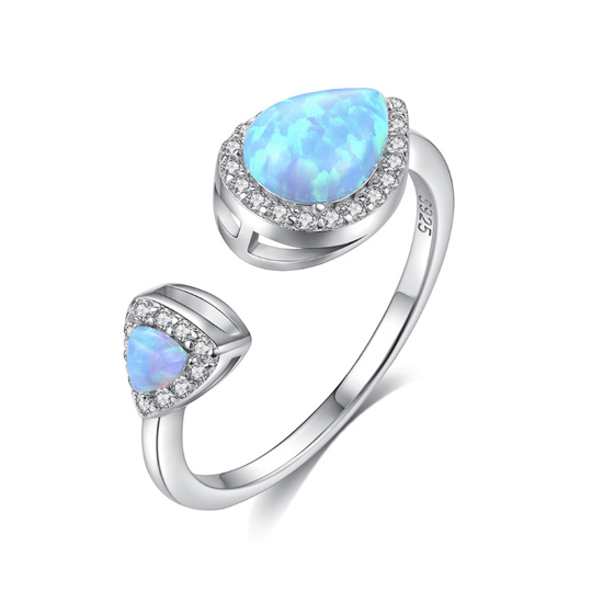 Toi Et Moi Ring Blue Pear Opal Ring 925 Sterling Silver