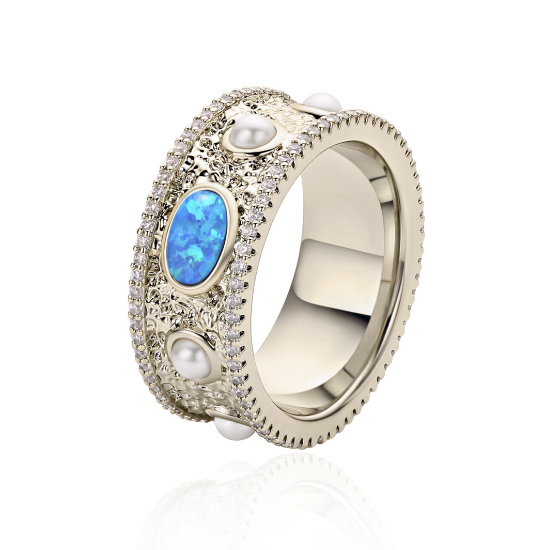 Blue Opal Pearl Ring