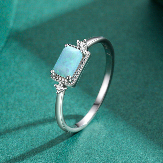 Rectangular Solitaire Ring in Silver Opal