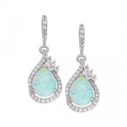Sterling Silver Lab-Created Opal Drop Earrings