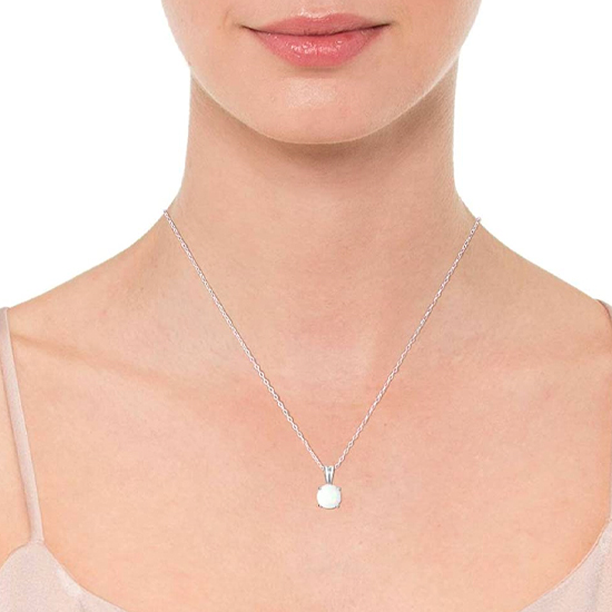 Sterling Silver Opal Birthstone Pendant Necklace