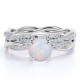 1.25 ct Round White Opal and Moissanite Bridal Ring Set in 18K White Gold Plated Silver