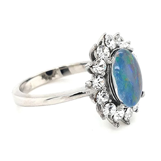 Australian Opal Triplet Halo Stainless Steel Ring