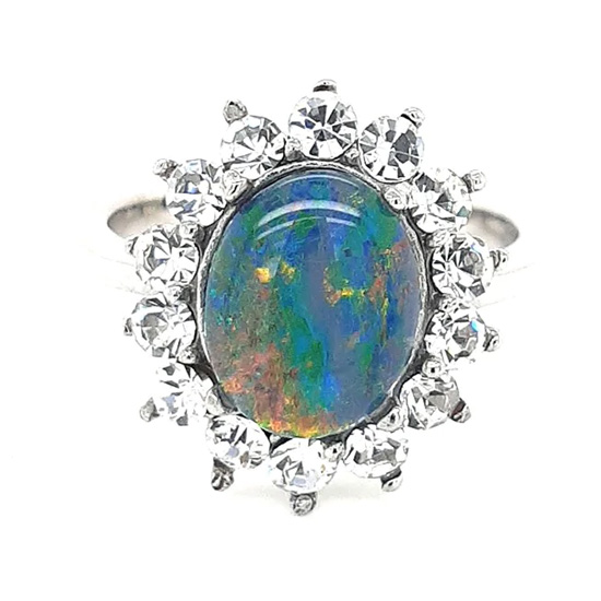 Australian Opal Triplet Halo Stainless Steel Ring